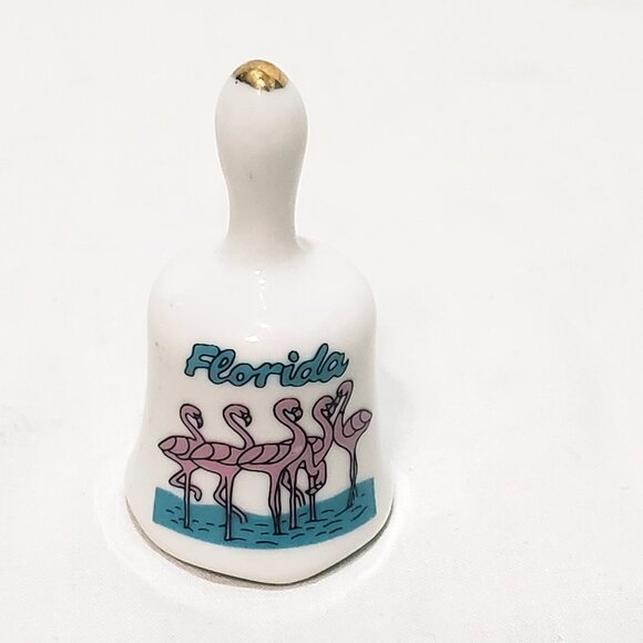 Flamingos Birds Florida State Miniature Bell Porcelain Vintage 2" Souvenir - Picture 1 of 7